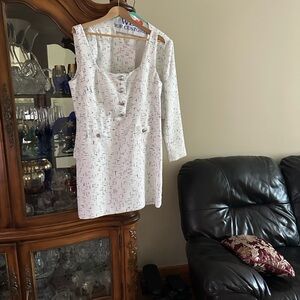 Karl Lagerfeld White Long Sleeve Dress with Pattern